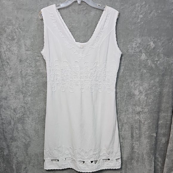 Blanco Dresses & Skirts - Blanco XL White Cotton Sundress Made In Peru Vneck Summer Dress Beach